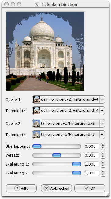 Eigenschaften für den Filter Tiefenkombination
